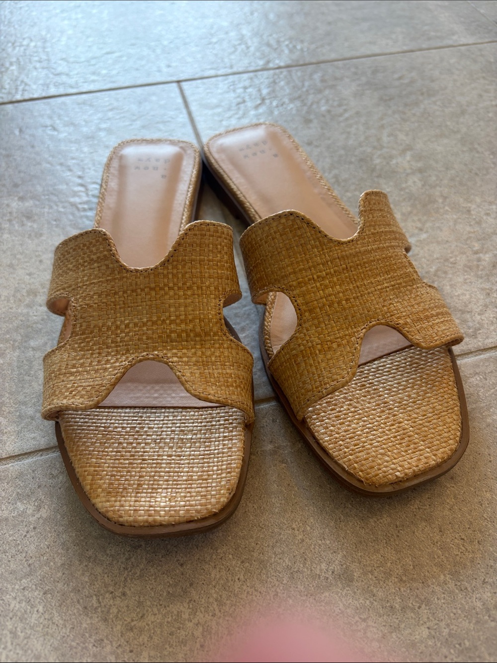 Woven Slide Sandals in Natural Tan